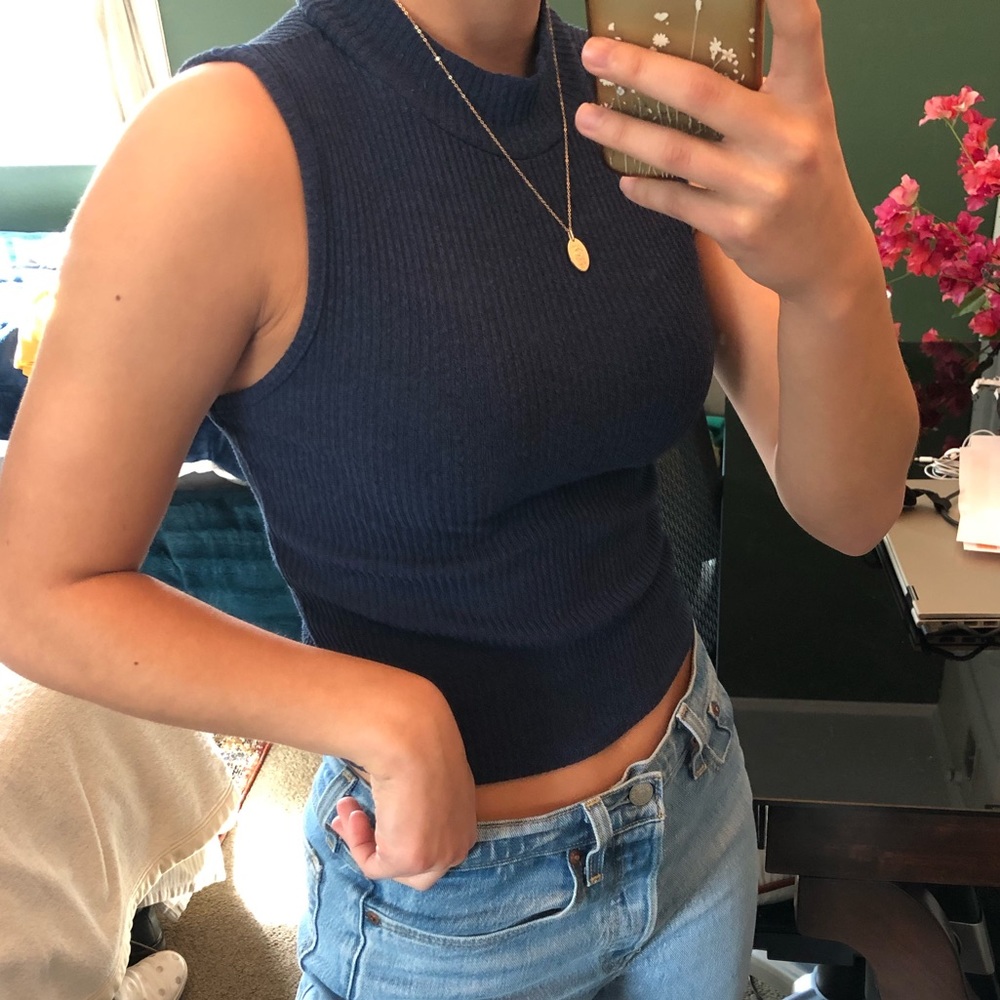 Ribbed mock neck tank